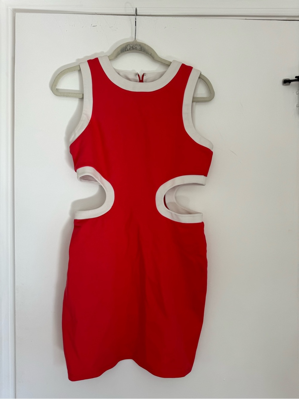 Pink Cutout Bodycon Dress with White Trim